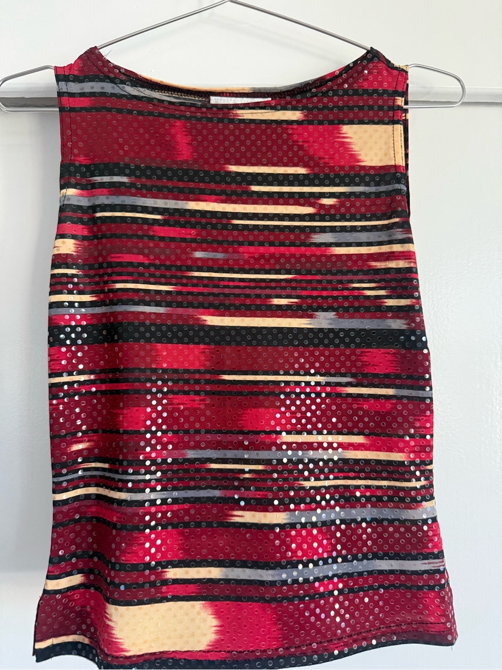 A. Byer Red and Black Striped Sequin A-Line Skirt